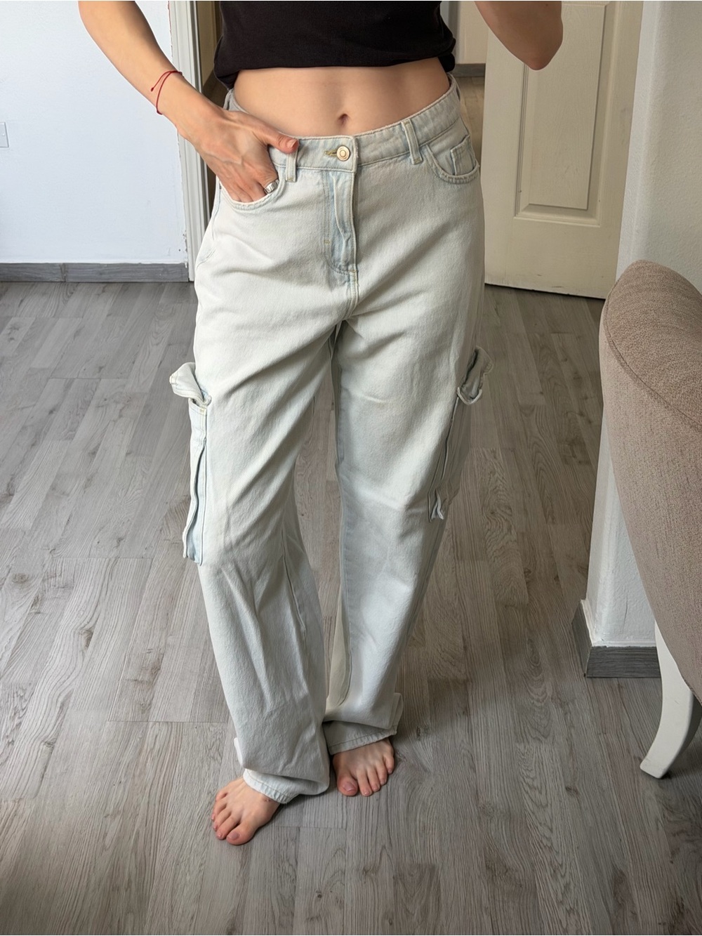 Zara Light Blue Straight Leg Cargo Jeans